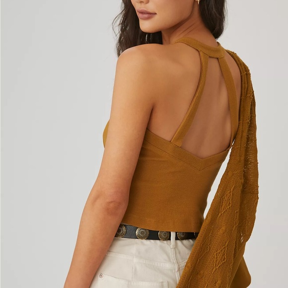 Anthropologie Cropped Textured Mustard Sweater + Tank Set - Picture 3 of 7